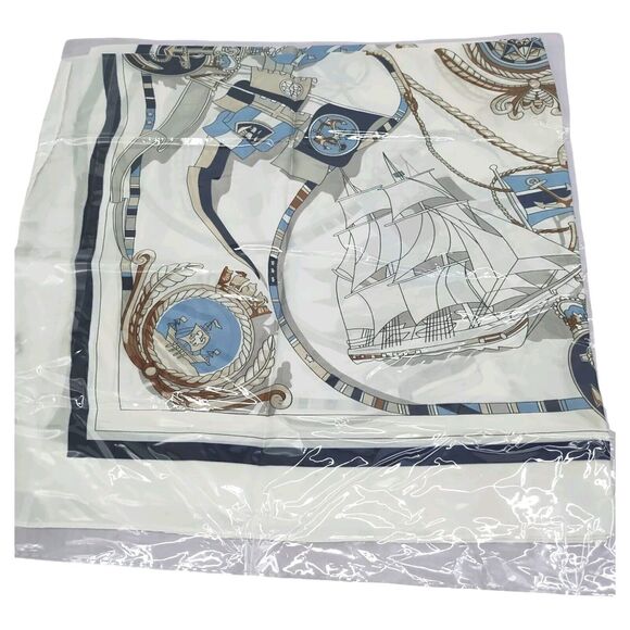 Roizsx Fashion Head Scarf Square Satin for Hair Beach Print Old Ship Navy/White - Picture 11 of 12
